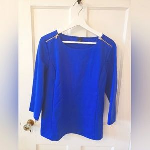 Brilliant Blue Ann Taylor Blouse with gold zippered shoulders.  Size L